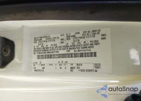 2011 Ford E-350 Super Duty Xlt z USA, uszkodzony, nr VIN 1FBNE3BL6BDA67380